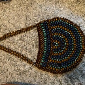Wooden Hand beaded vintage purse